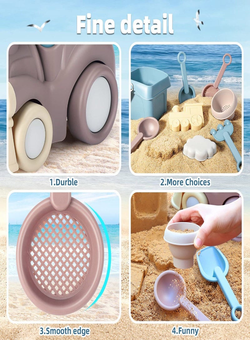 Beach Toys for Toddlers, Silicone Beach Toys, Kids Sand Toys Includes Beach Buckets, Truck Toys, Scoop, Trowel, Colander, Rake, and Sand Castle Toys, Sandbox Toys, Sand Toys for Toddlers