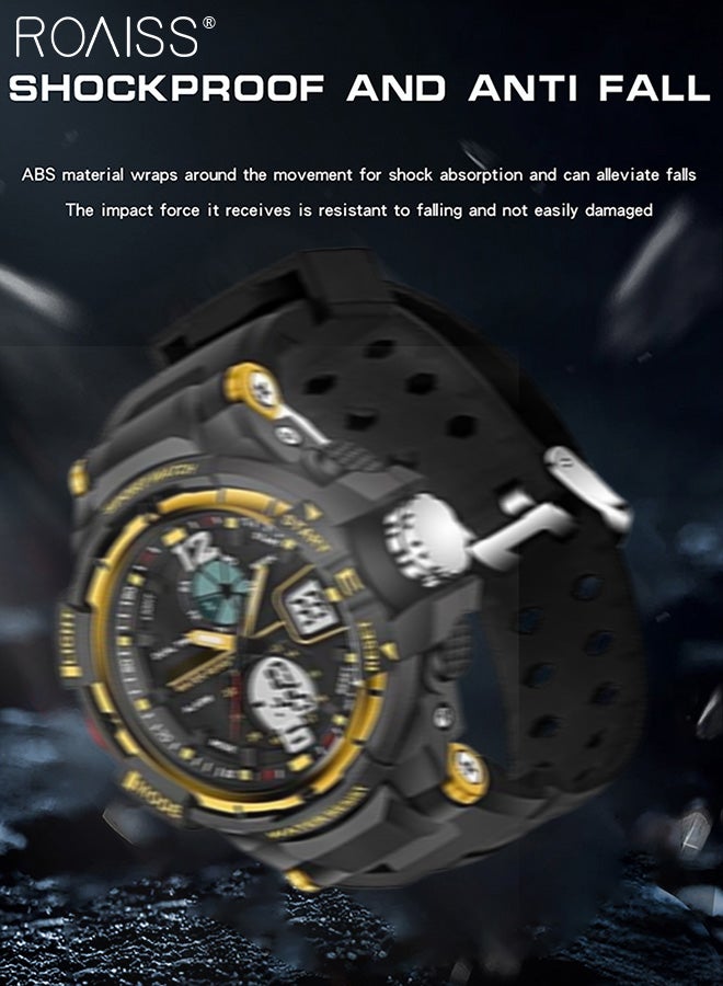 Analog Digital Dual Display Sports Couple Watch Set Multifunctional 50M Waterproof Luminous TPU Strap Electronic Quartz Wristwatch with Alarm Stopwatch for Outdoor Activities