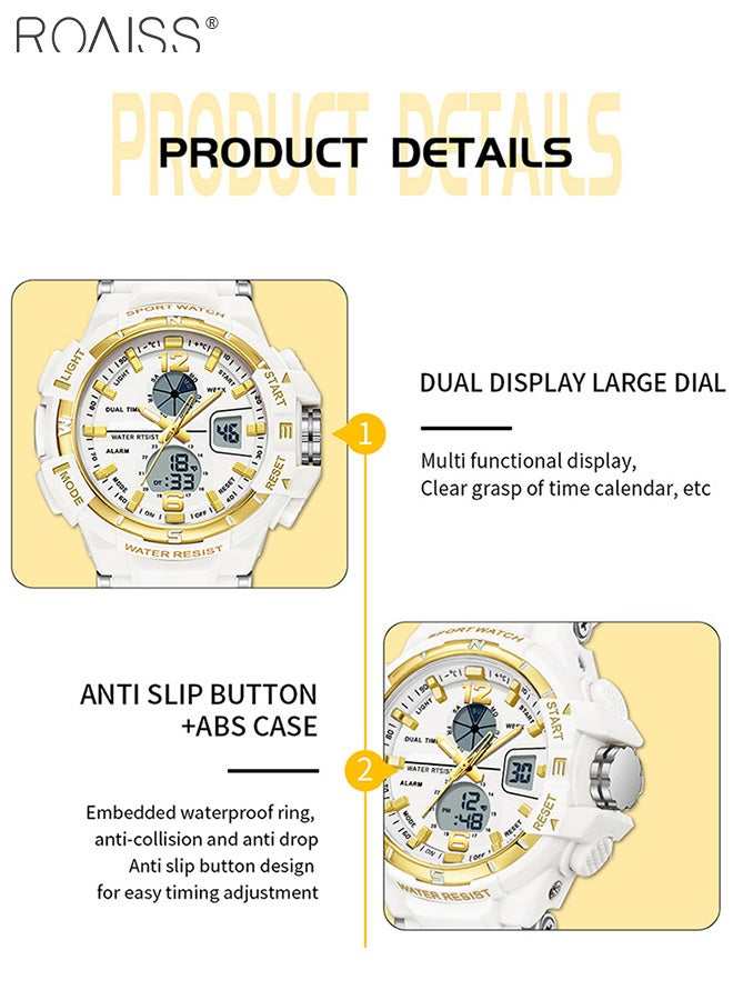 Analog Digital Dual Display Sports Couple Watch Set Multifunctional 50M Waterproof Luminous TPU Strap Electronic Quartz Wristwatch with Alarm Stopwatch for Outdoor Activities