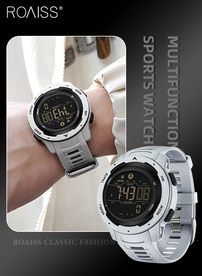 Men's Round Digital Sports Electronic Watch, TPU Strap Multifunctional Exercise Timer and Calorie Recording Waterproof Luminous Electronic Quartz Wristwatch as Gift for Men