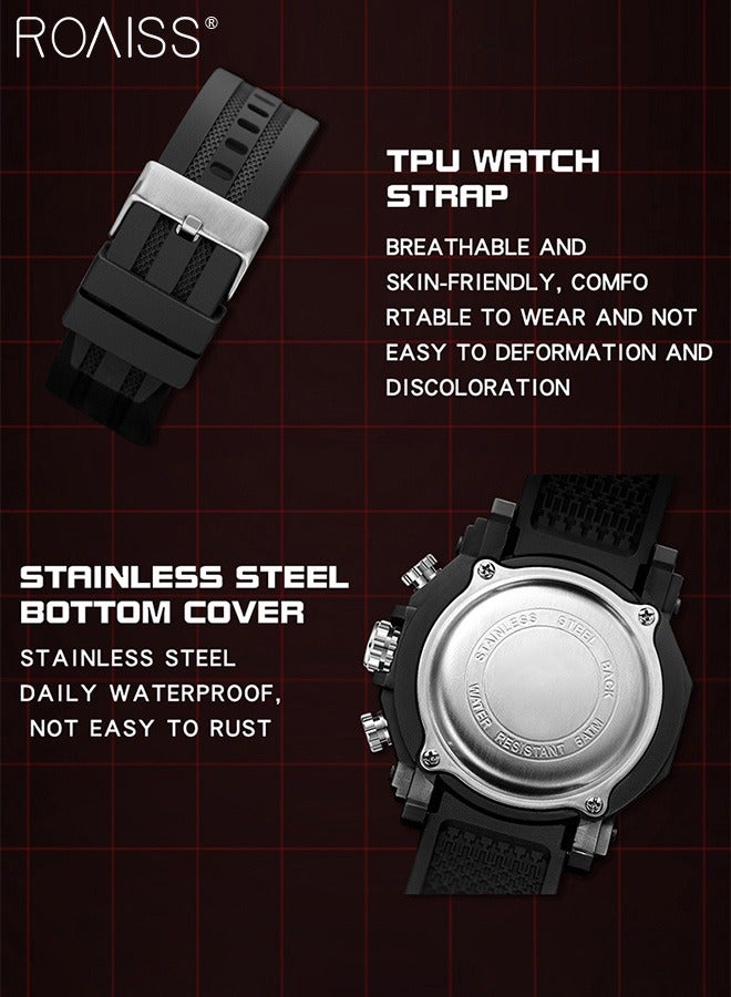 Analog Digital Dual Display Sports Watches for Men Multifunctional 50M Waterproof Luminous TPU Strap Electronic Quartz Wristwatch with Alarm Stopwatch 12H/24H for Outdoor Activities