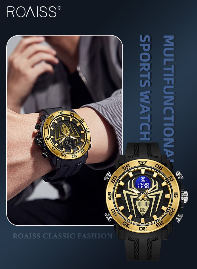 Analog Digital Dual Display Sports Watches for Men Multifunctional 50M Waterproof Luminous TPU Strap Electronic Quartz Wristwatch with Alarm Stopwatch 12H/24H for Outdoor Activities