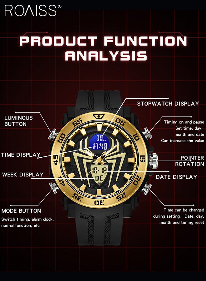 Analog Digital Dual Display Sports Watches for Men Multifunctional 50M Waterproof Luminous TPU Strap Electronic Quartz Wristwatch with Alarm Stopwatch 12H/24H for Outdoor Activities