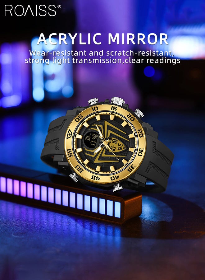 Analog Digital Dual Display Sports Watches for Men Multifunctional 50M Waterproof Luminous TPU Strap Electronic Quartz Wristwatch with Alarm Stopwatch 12H/24H for Outdoor Activities