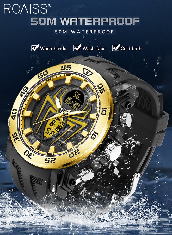 Analog Digital Dual Display Sports Watches for Men Multifunctional 50M Waterproof Luminous TPU Strap Electronic Quartz Wristwatch with Alarm Stopwatch 12H/24H for Outdoor Activities