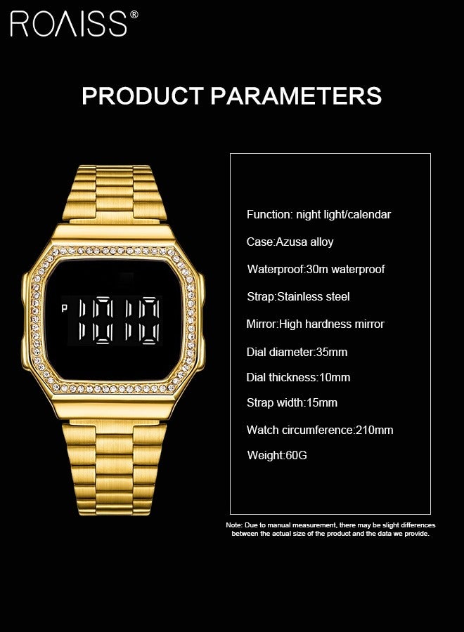 Men's Digital Watch Rhinestone Watch with Stainless Steel Strap LED Touchscreen Watch for Men Waterproof Luminous Luxurious Wristwatch as Gift for Men
