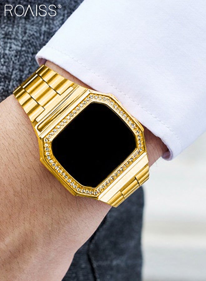 Men's Digital Watch Rhinestone Watch with Stainless Steel Strap LED Touchscreen Watch for Men Waterproof Luminous Luxurious Wristwatch as Gift for Men
