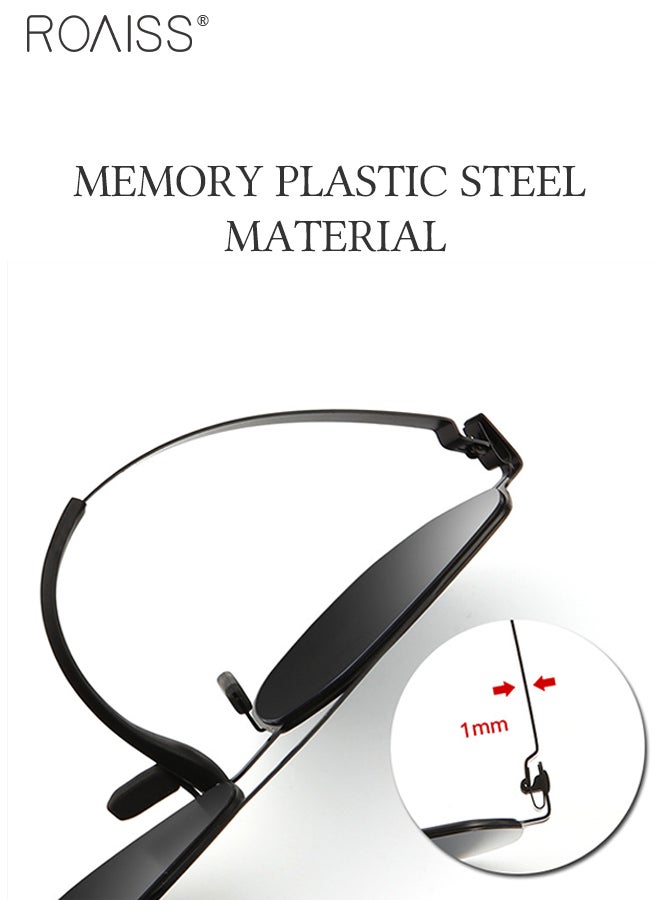 Men's Square Sunglasses, UV400 Protection Sun Glasses with Ultralight Metal Frame and Titanium Temple, Fashion Anti-Glare Sun Shades for Men Driving, Fishing, Traveling, Black