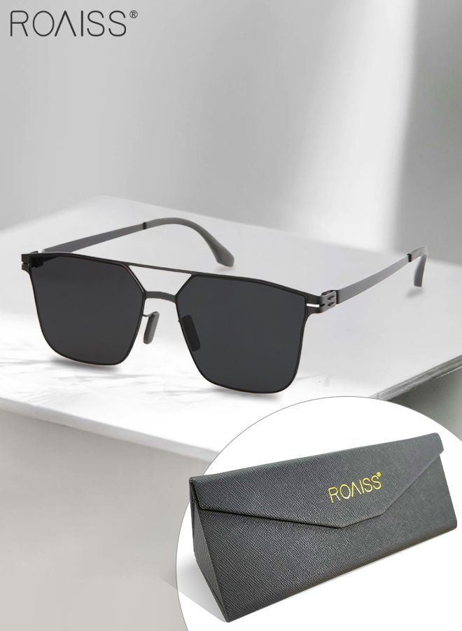 Men's Square Sunglasses, UV400 Protection Sun Glasses with Ultralight Metal Frame and Titanium Temple, Fashion Anti-Glare Sun Shades for Men Driving, Fishing, Traveling, Black