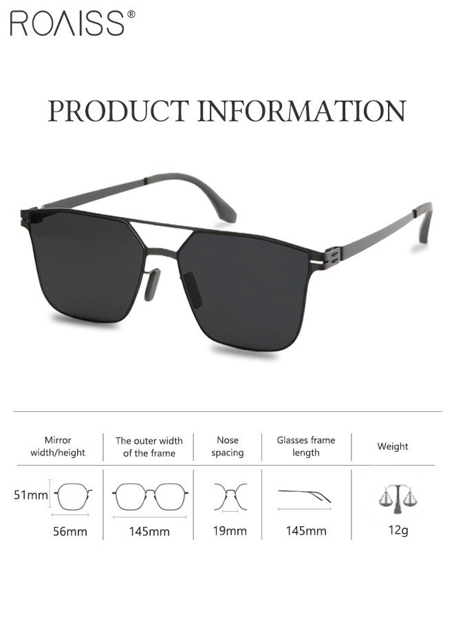Men's Square Sunglasses, UV400 Protection Sun Glasses with Ultralight Metal Frame and Titanium Temple, Fashion Anti-Glare Sun Shades for Men Driving, Fishing, Traveling, Black