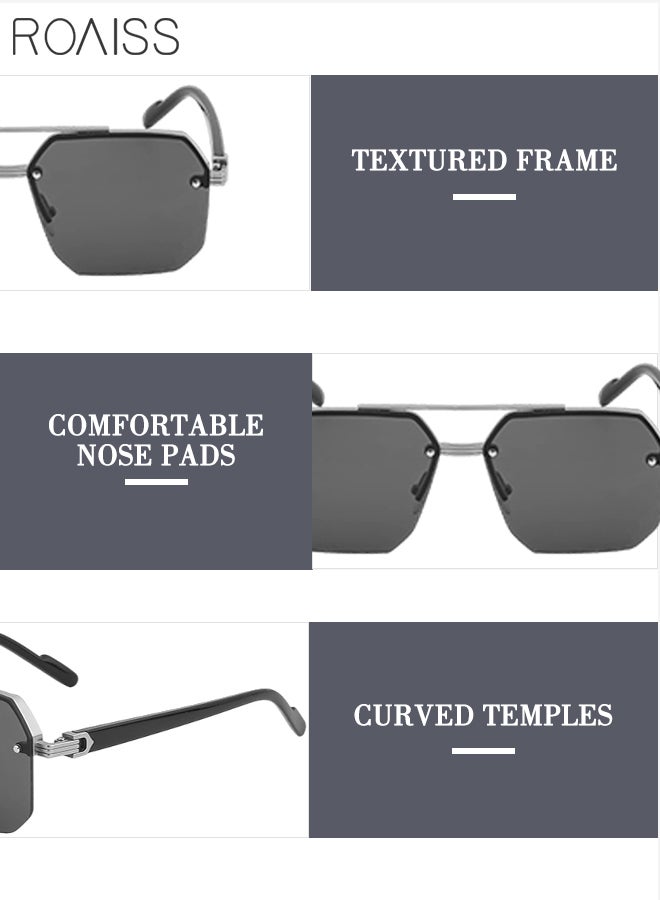 Square Semi-Rimless Sunglasses for Men Women, UV400 Protection Trendy Anti-Glare Classic Sun Shades with Glasses Case for Shopping Party Travel 60mm, with Grey Lens