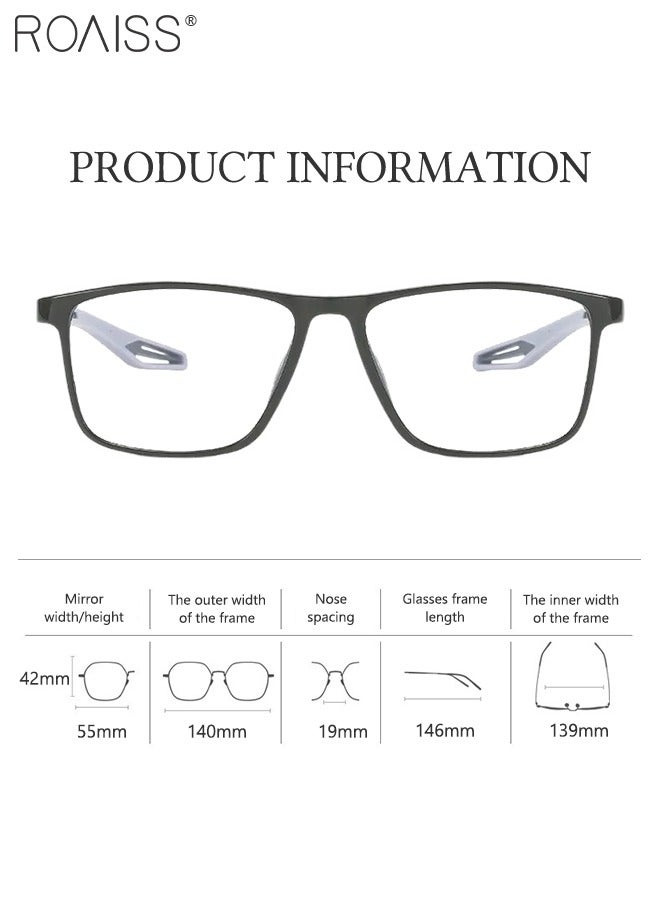 Men's Blue Light Blocking Glasses Anti UV and Glare Blue Light Filter Computer Glasses Rectangular Color Changing Anti Eyestrain Headache Sports Eyewear with Super Light TR Frame Black Grey 55mm