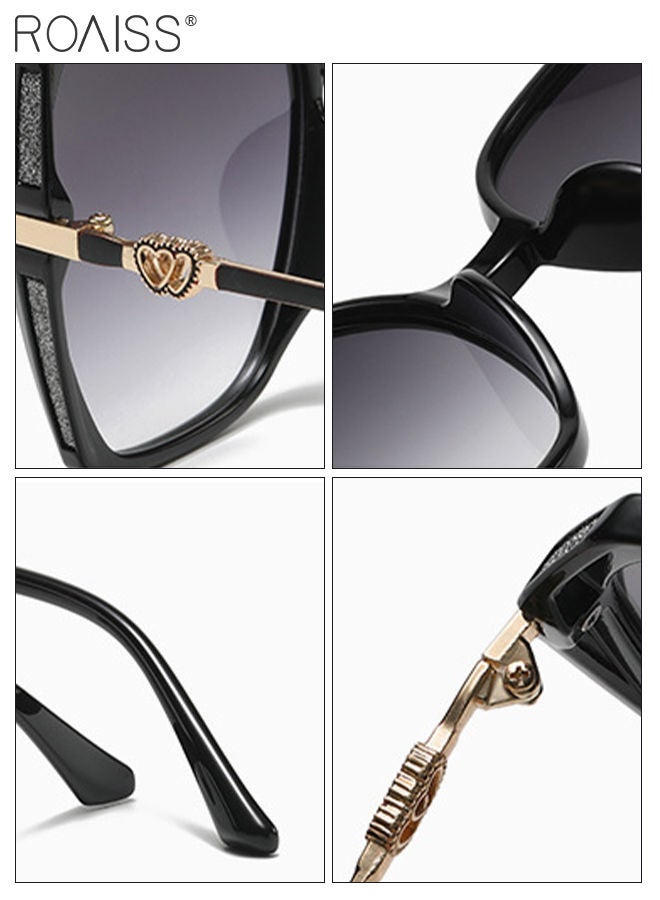 Women's Square Sunglasses, UV400 Protection Sun Glasses with Sequin Side Design, Fashion Anti-glare Sun Shades for Women with Glasses Case, 54mm