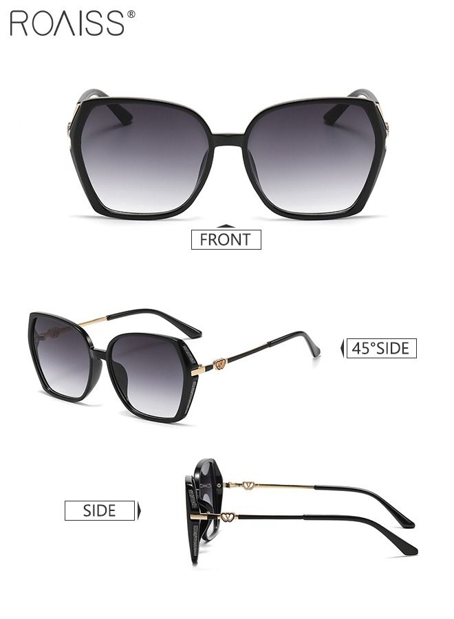 Women's Square Sunglasses, UV400 Protection Sun Glasses with Sequin Side Design, Fashion Anti-glare Sun Shades for Women with Glasses Case, 54mm