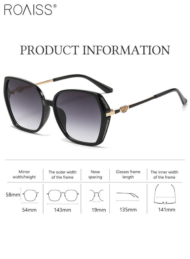 Women's Square Sunglasses, UV400 Protection Sun Glasses with Sequin Side Design, Fashion Anti-glare Sun Shades for Women with Glasses Case, 54mm