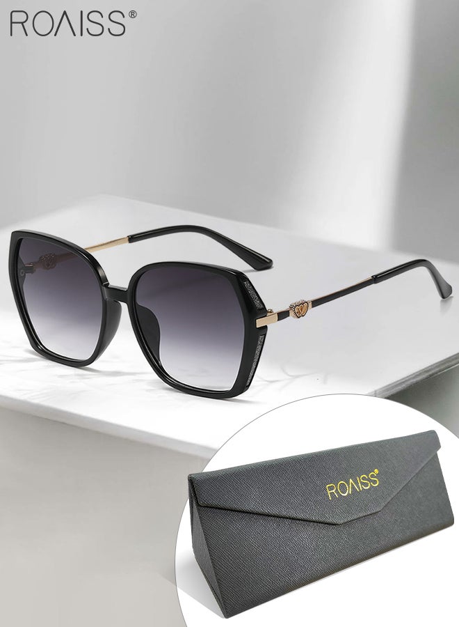 Women's Square Sunglasses, UV400 Protection Sun Glasses with Sequin Side Design, Fashion Anti-glare Sun Shades for Women with Glasses Case, 54mm