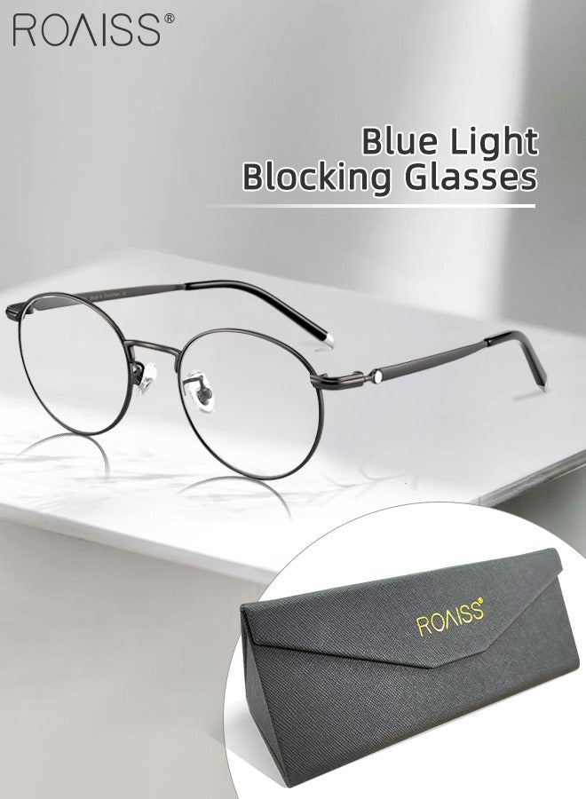 Blue Light Blocking Glasses Blue Light Filter Computer Reading Gaming TV Phones Round Eyeglasses with Titanium Frame Fashion Anti-glare Eyewear for Men Women Silver Gray 50mm