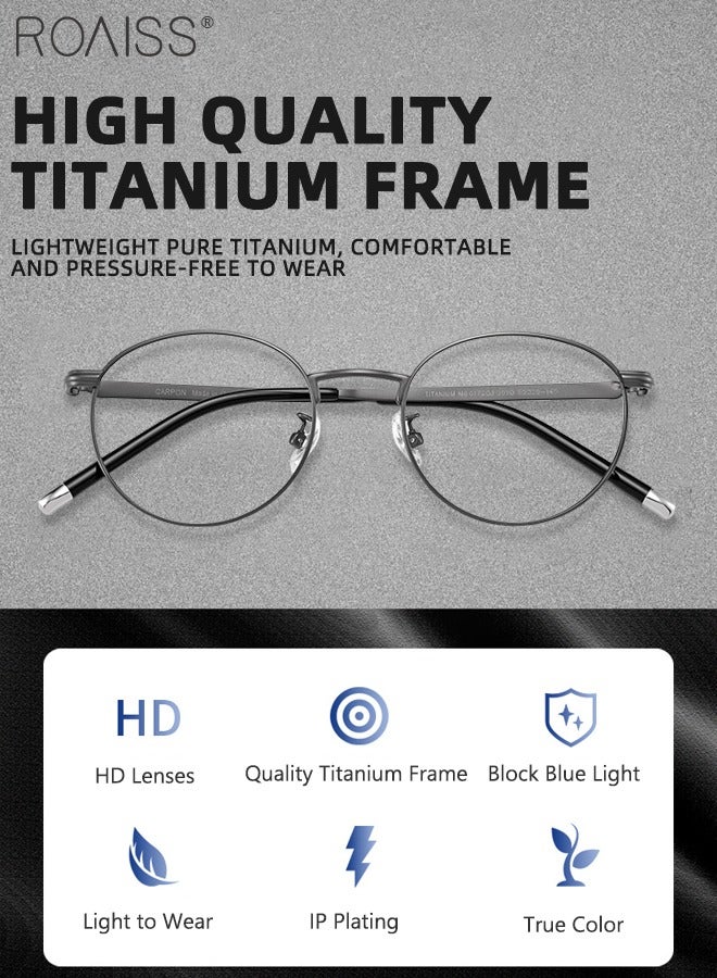 Blue Light Blocking Glasses Blue Light Filter Computer Reading Gaming TV Phones Round Eyeglasses with Titanium Frame Fashion Anti-glare Eyewear for Men Women Silver Gray 50mm