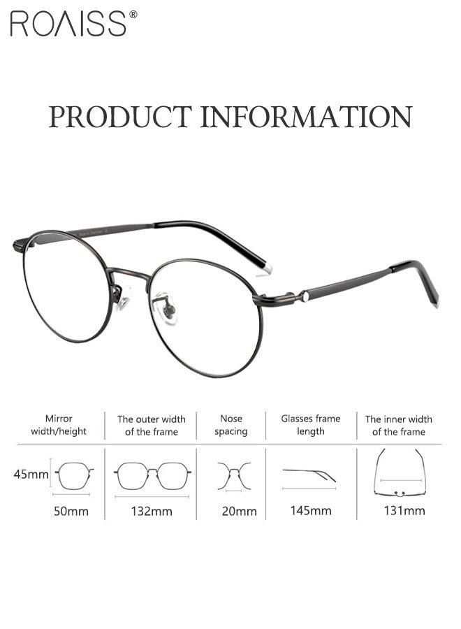 Blue Light Blocking Glasses Blue Light Filter Computer Reading Gaming TV Phones Round Eyeglasses with Titanium Frame Fashion Anti-glare Eyewear for Men Women Silver Gray 50mm