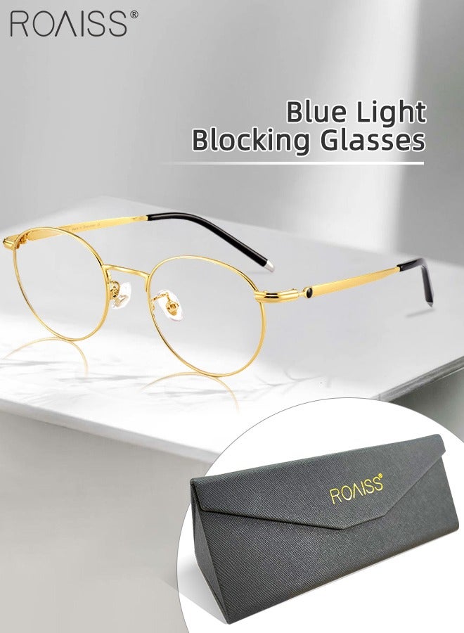 Blue Light Blocking Glasses for Unisex Blue Light Filter Computer Reading Gaming TV Phones Round Eyeglasses with Titanium Frame Fashion Anti Glare Eyewear for Men Women Gold 50mm