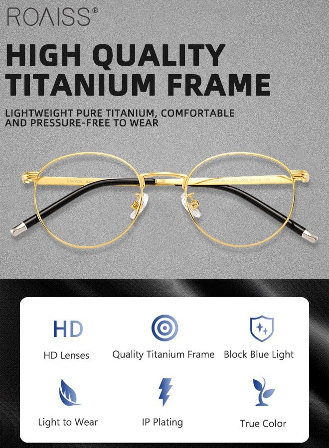 Blue Light Blocking Glasses for Unisex Blue Light Filter Computer Reading Gaming TV Phones Round Eyeglasses with Titanium Frame Fashion Anti Glare Eyewear for Men Women Gold 50mm