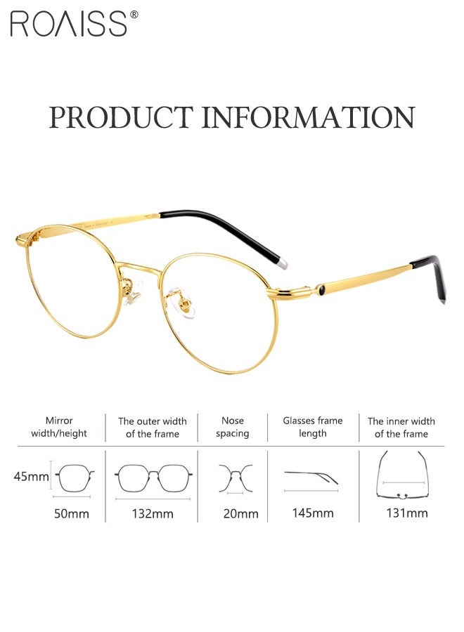 Blue Light Blocking Glasses for Unisex Blue Light Filter Computer Reading Gaming TV Phones Round Eyeglasses with Titanium Frame Fashion Anti Glare Eyewear for Men Women Gold 50mm