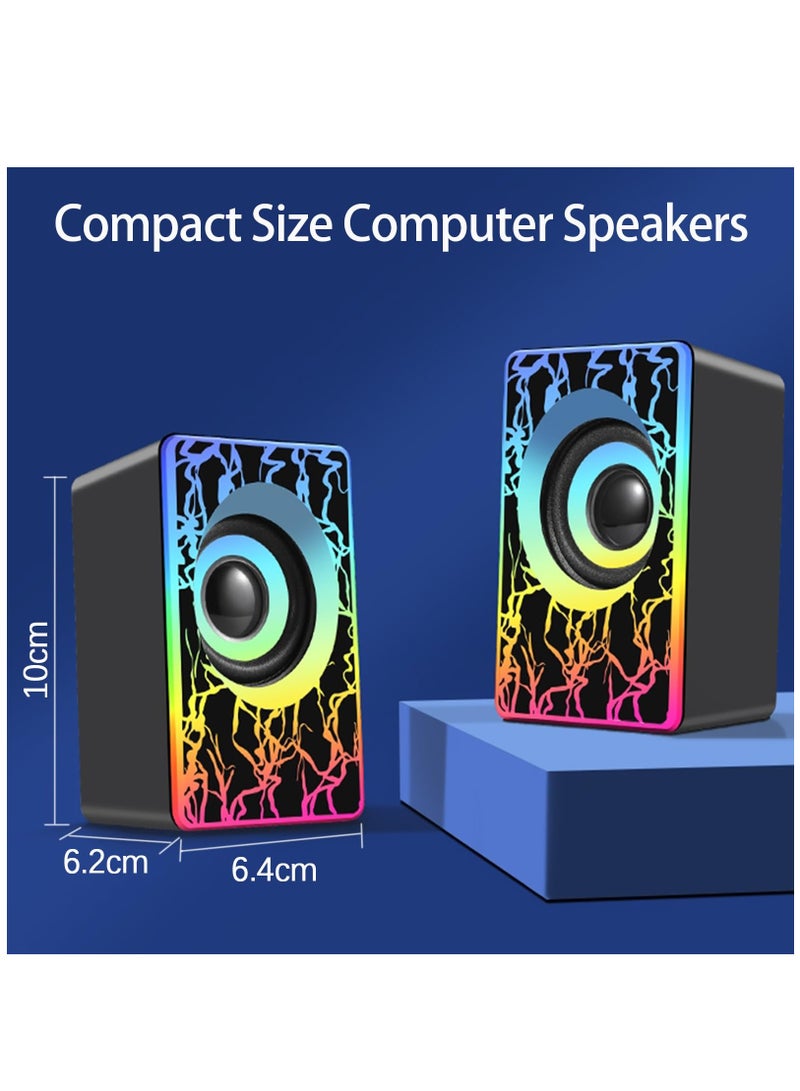 PC Speakers, RGB Computer Speakers for Desktop, 2.0 USB Powered Portable Gaming Speakers with Colorful LED Light, 3.5mm Aux Input Mini Multimedia Speaker Sound Bar for TV Monitors Laptops