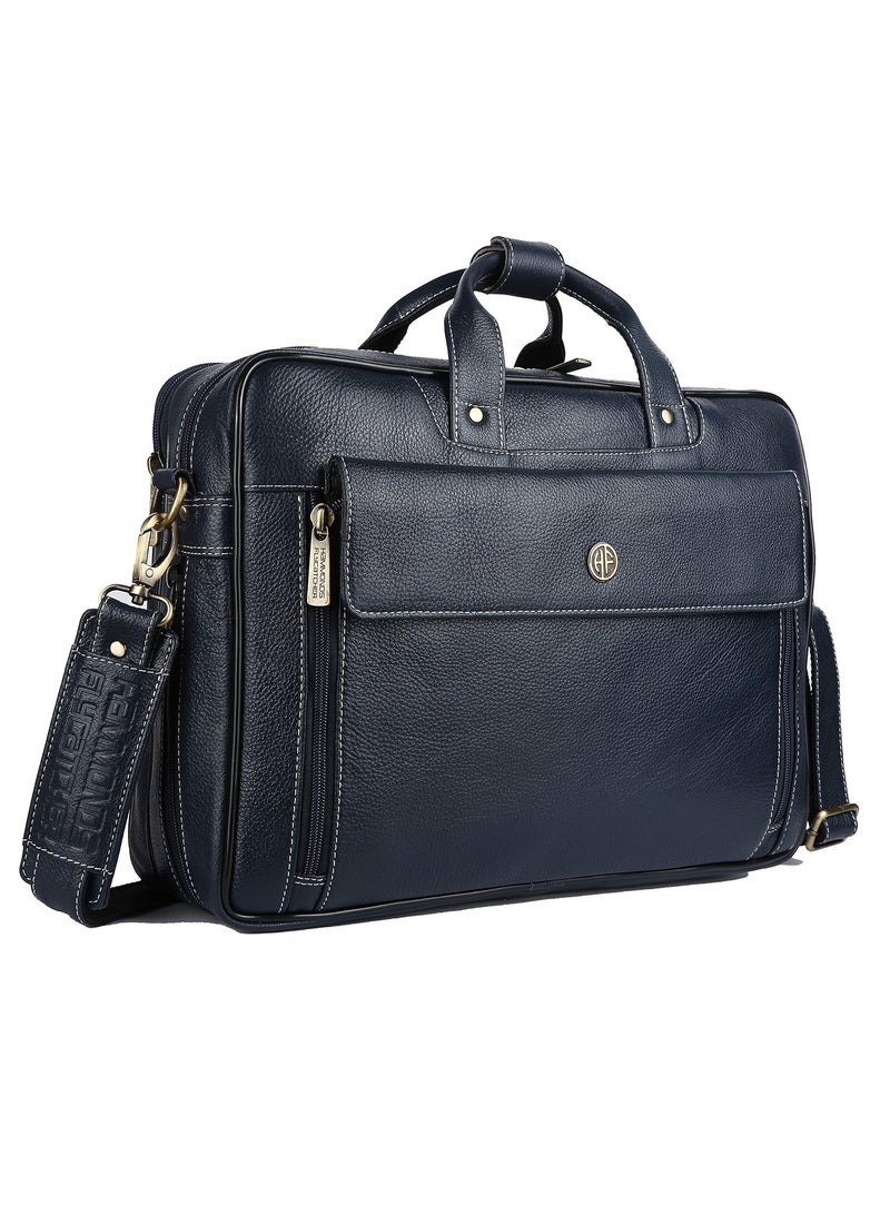 Laptop Bag for Men - Leather Office Bag, Royal Blue - Fits 14/15.6/16 Inch Laptop/MacBook - Expandable, Water Resistant - Shoulder Bag with Trolley Strap