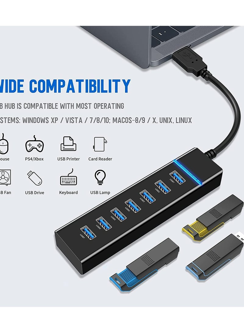 USB Hub 7 Port USB 3.0 Hub LED Portable High-Speed Compatible for iMac Pro MacBook Air Mac Mini/Pro Surface Pro PC and Laptop Notebook Computer High-speed Expansion Multi-interface Hub