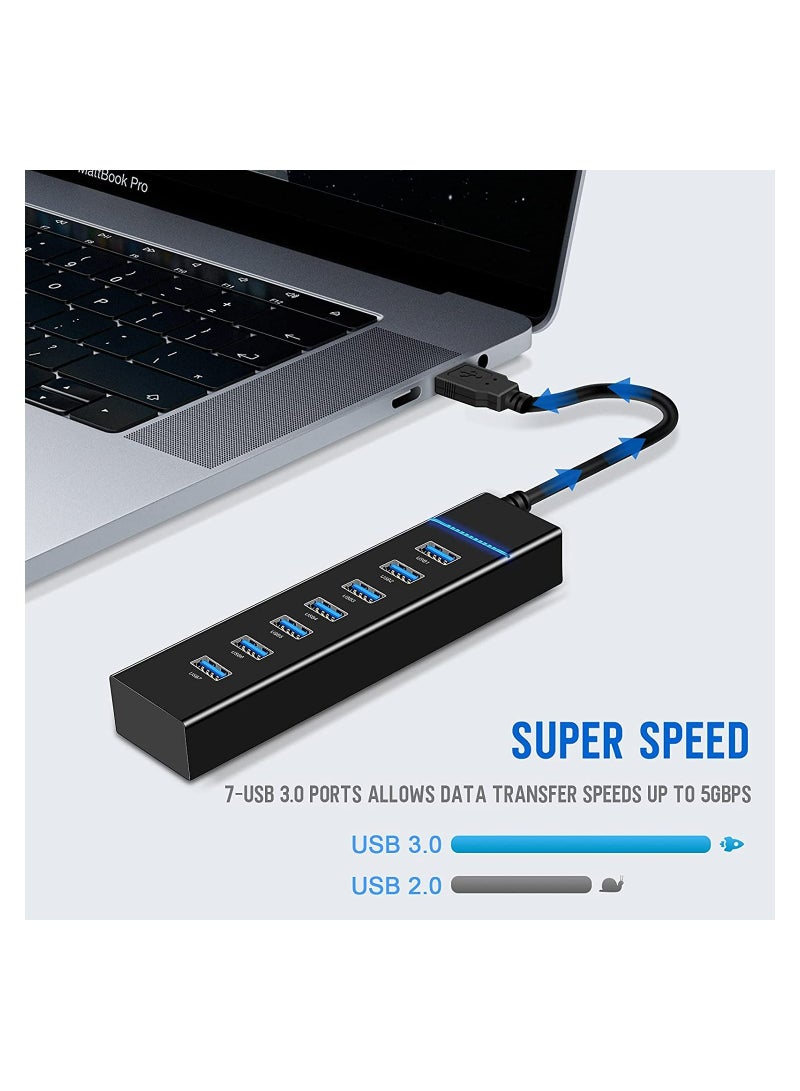 USB Hub 7 Port USB 3.0 Hub LED Portable High-Speed Compatible for iMac Pro MacBook Air Mac Mini/Pro Surface Pro PC and Laptop Notebook Computer High-speed Expansion Multi-interface Hub