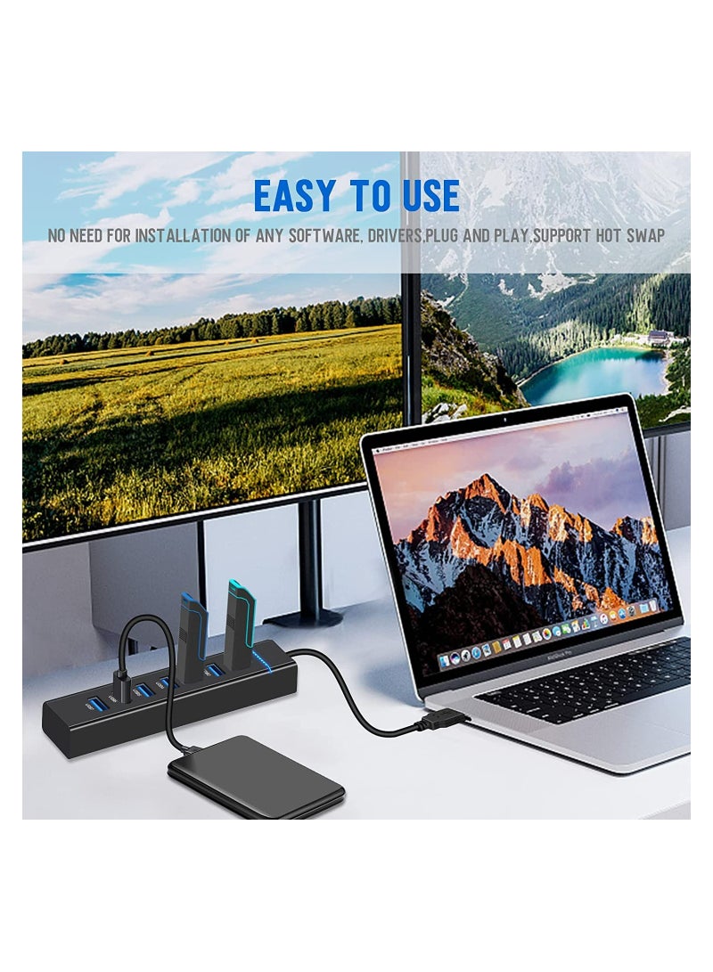 USB Hub 7 Port USB 3.0 Hub LED Portable High-Speed Compatible for iMac Pro MacBook Air Mac Mini/Pro Surface Pro PC and Laptop Notebook Computer High-speed Expansion Multi-interface Hub