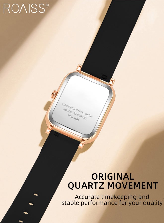 Women's Silicone Strap Quartz Watch, Analog Display Rectangle Dial, Waterproof Luminous Fashionable Simple Wristwatch as Gift for Ladies