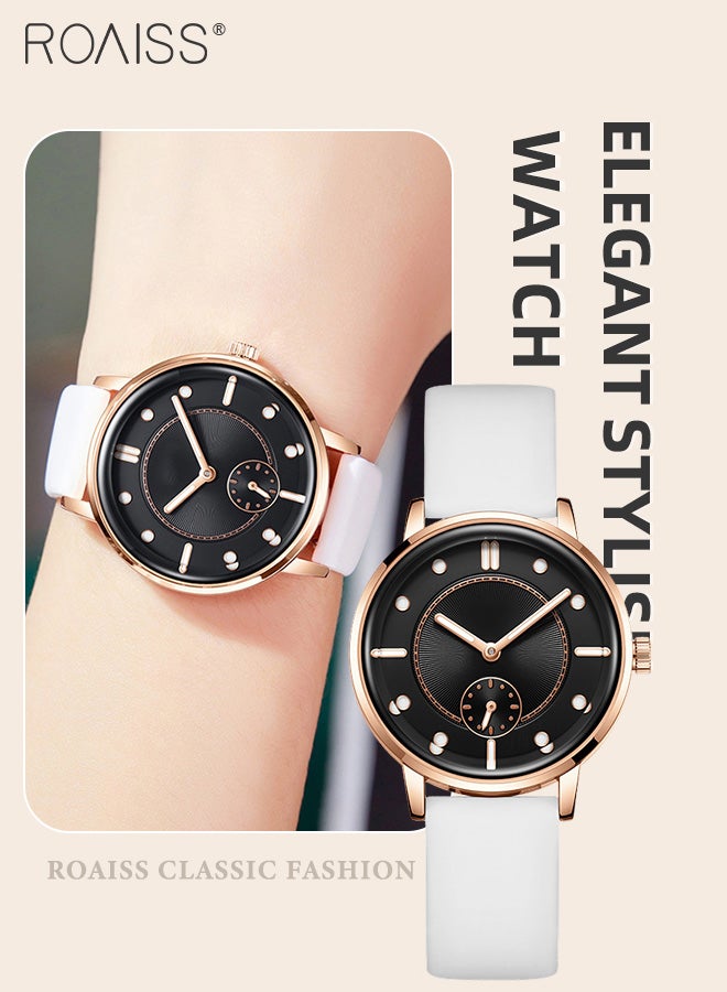 Silicone Strap Quartz Watches for Women, Analog Display Round Dial with Small Independent Seconds Dial, Fashionable Luminous Waterproof Wristwatch as Gift for Ladies