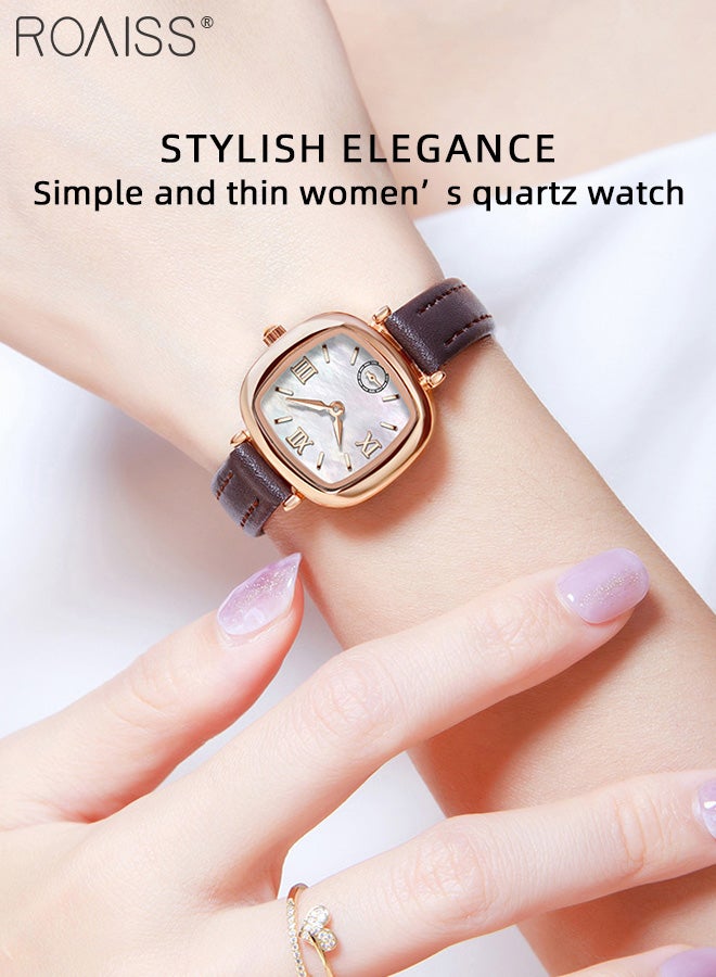 Leather Strap Quartz Watch for Women, Analog Display Square Fritillary Texture Dial, Simple Exquisite Fashionable Waterproof Wristwatch as Gift for Ladies