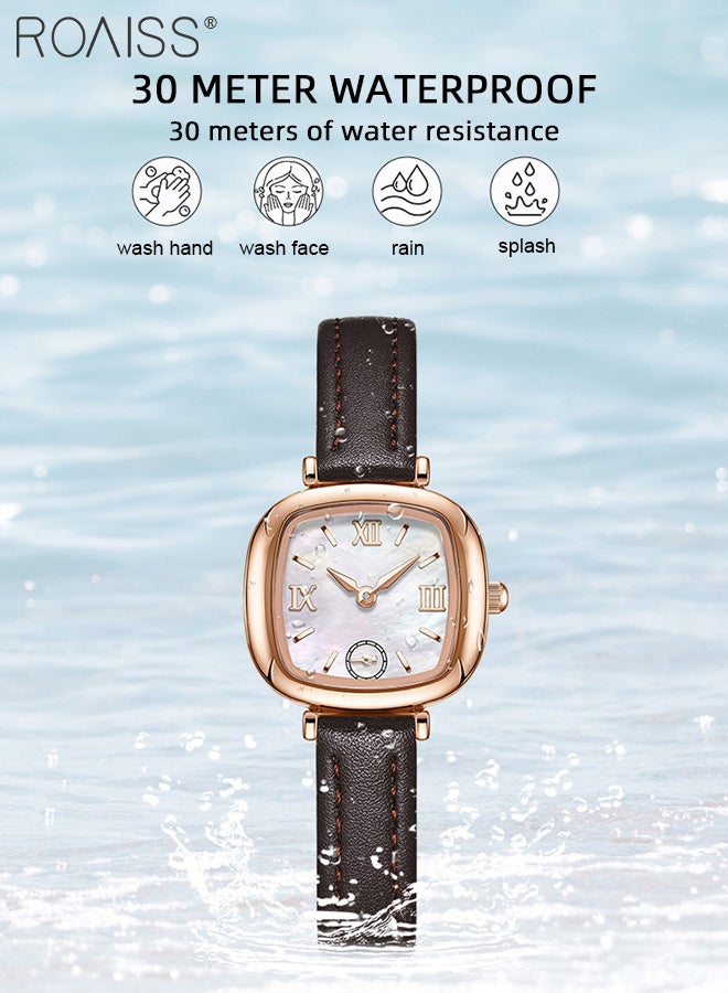 Leather Strap Quartz Watch for Women, Analog Display Square Fritillary Texture Dial, Simple Exquisite Fashionable Waterproof Wristwatch as Gift for Ladies