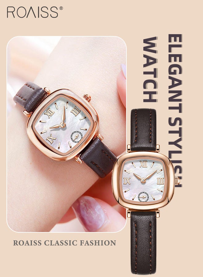 Leather Strap Quartz Watch for Women, Analog Display Square Fritillary Texture Dial, Simple Exquisite Fashionable Waterproof Wristwatch as Gift for Ladies