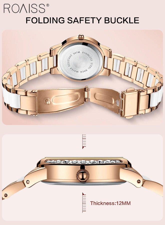 2PCS Women's Stainless Steel Strap Bracelet Watch Set Analog Display Oval Dial Quartz Watch with Diamond-Set Bezel and Stylish Bracelet Elegant Watch Set as Gift for Ladies