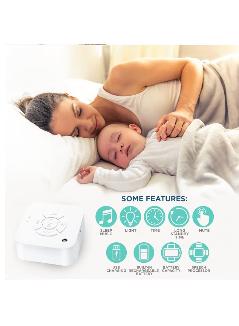 Noise Machine Sleep Instrument with 9 Soothing Sounds Baby Adult Sleep Relaxation Machine Night Therapy Device for Baby Soothing Adult Office for Nursery Home Travel USB Powered(White)