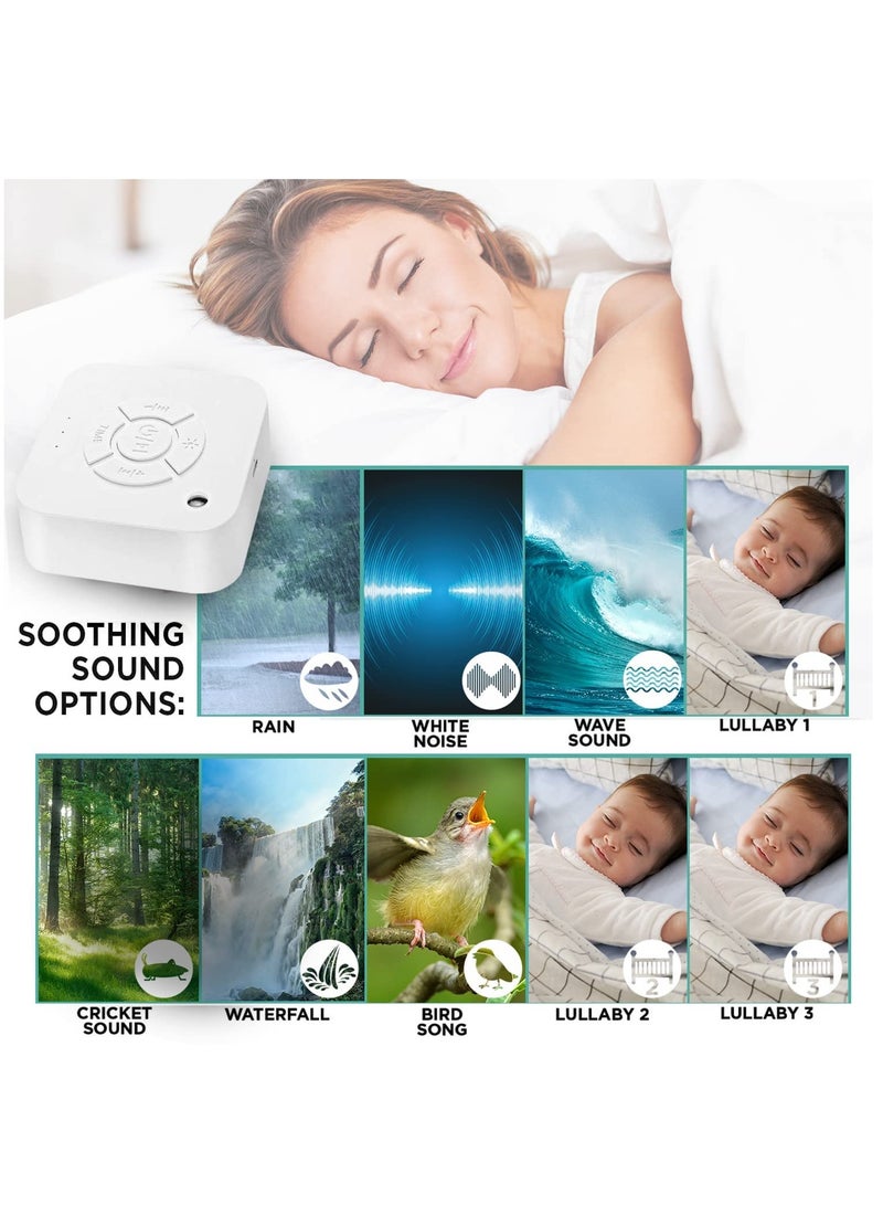 Noise Machine Sleep Instrument with 9 Soothing Sounds Baby Adult Sleep Relaxation Machine Night Therapy Device for Baby Soothing Adult Office for Nursery Home Travel USB Powered(White)