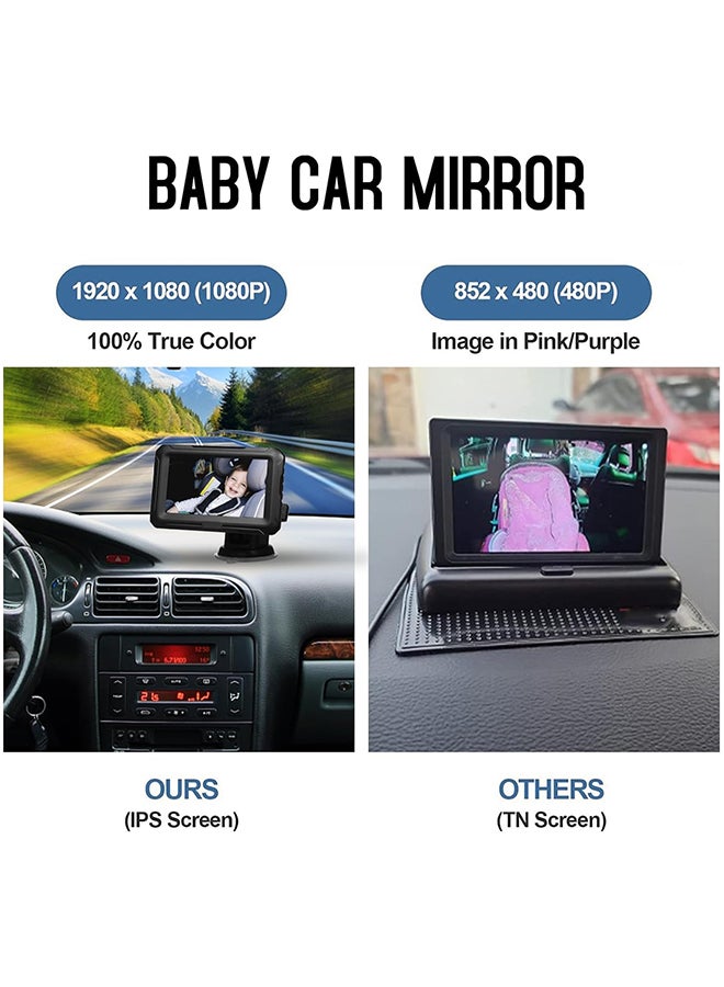 Baby Car Mirror - 4.3'' IPS Screen HD Night Vision Function Display, Safety Car Seat Mirror Camera Monitored Mirror With Wide Crystal Clear View