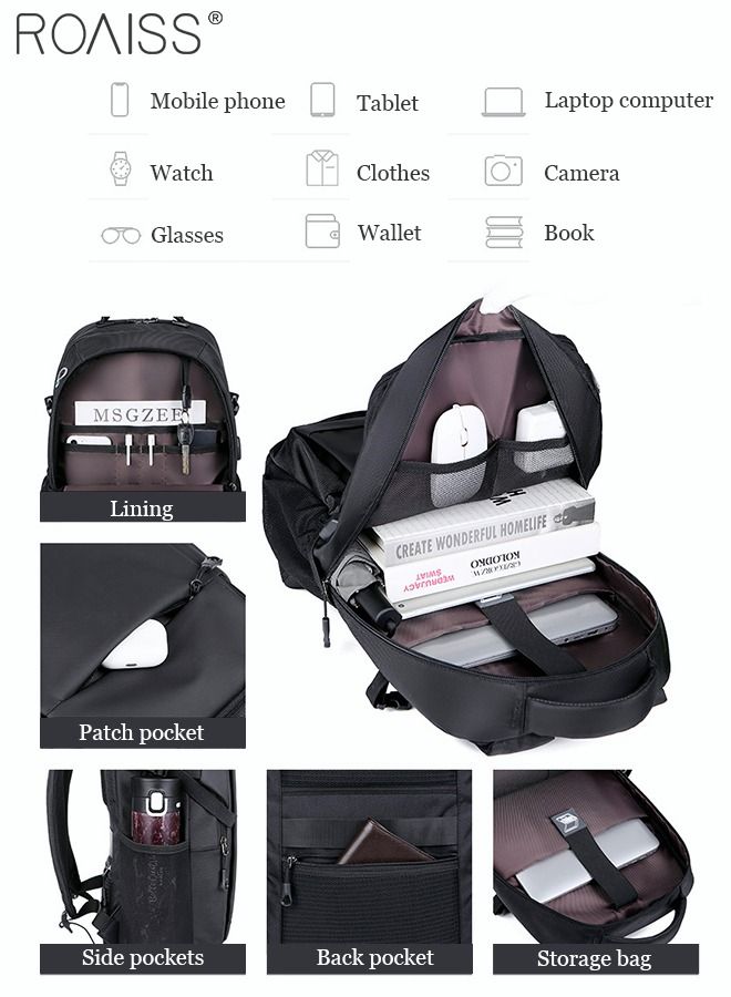 Business Backpack with USB Charging Port and Headphone Plug Waterproof Travel Backpack College School Bag Computer Backpack for Men Women Fits 17 Inch Notebook