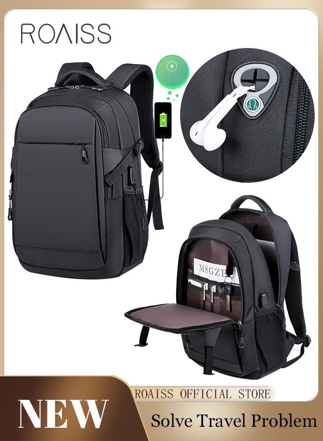 Business Backpack with USB Charging Port and Headphone Plug Waterproof Travel Backpack College School Bag Computer Backpack for Men Women Fits 17 Inch Notebook