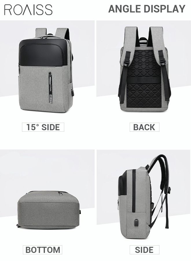 Multifunction Waterproof Backpack with USB Port Colorblock Waterproof Oxford School Bag for Men Work Travel Flight Business Commuter 15.6