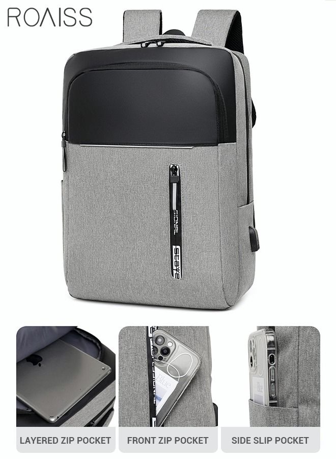 Multifunction Waterproof Backpack with USB Port Colorblock Waterproof Oxford School Bag for Men Work Travel Flight Business Commuter 15.6