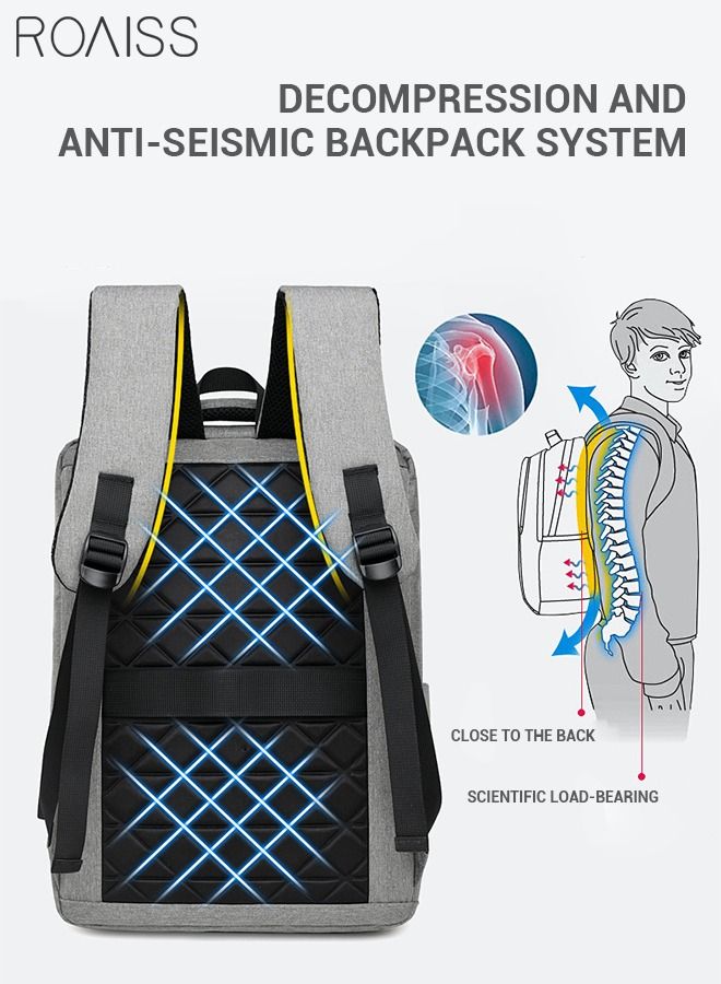 Multifunction Waterproof Backpack with USB Port Colorblock Waterproof Oxford School Bag for Men Work Travel Flight Business Commuter 15.6