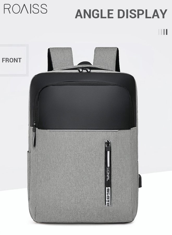 Multifunction Waterproof Backpack with USB Port Colorblock Waterproof Oxford School Bag for Men Work Travel Flight Business Commuter 15.6