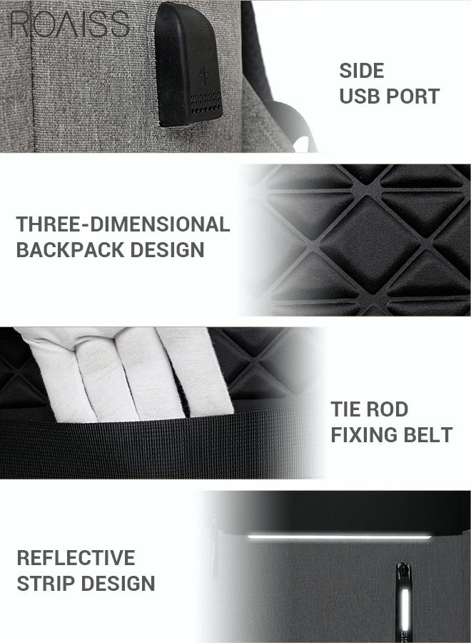 Multifunction Waterproof Backpack with USB Port Colorblock Waterproof Oxford School Bag for Men Work Travel Flight Business Commuter 15.6