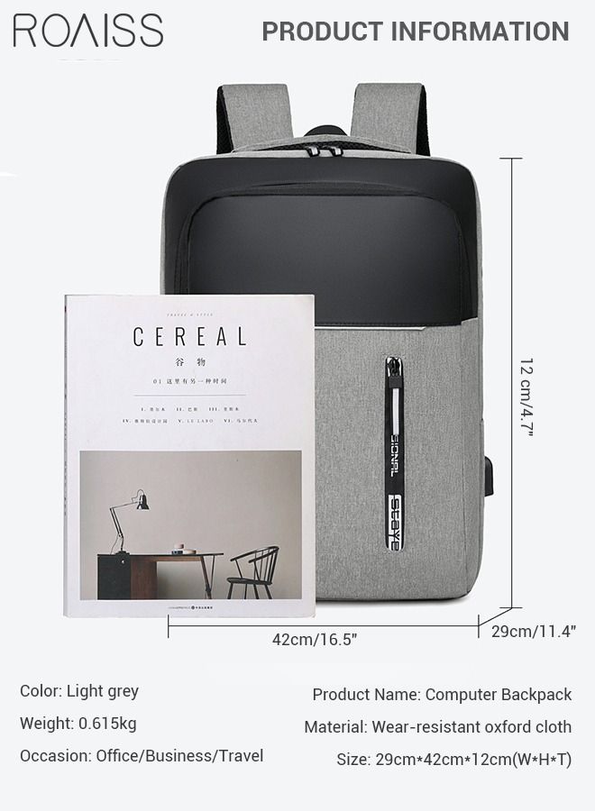 Multifunction Waterproof Backpack with USB Port Colorblock Waterproof Oxford School Bag for Men Work Travel Flight Business Commuter 15.6