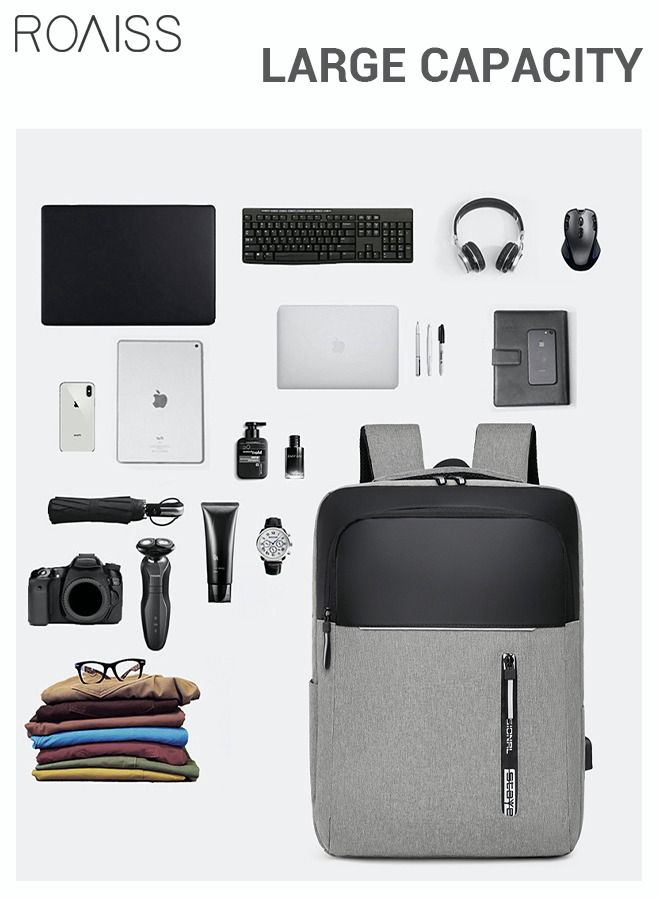 Multifunction Waterproof Backpack with USB Port Colorblock Waterproof Oxford School Bag for Men Work Travel Flight Business Commuter 15.6
