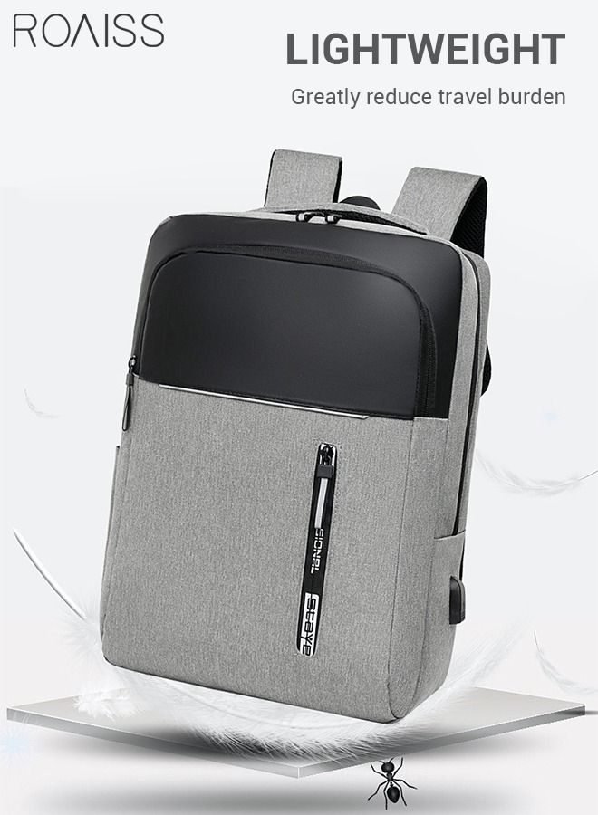 Multifunction Waterproof Backpack with USB Port Colorblock Waterproof Oxford School Bag for Men Work Travel Flight Business Commuter 15.6